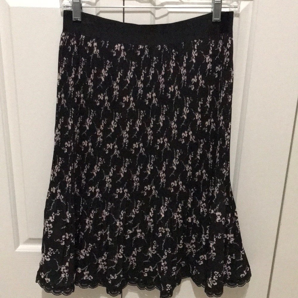 Le Gali Luna Black Pink Floral Pleated Lace Hem Skirt M - Picture 5 of 13